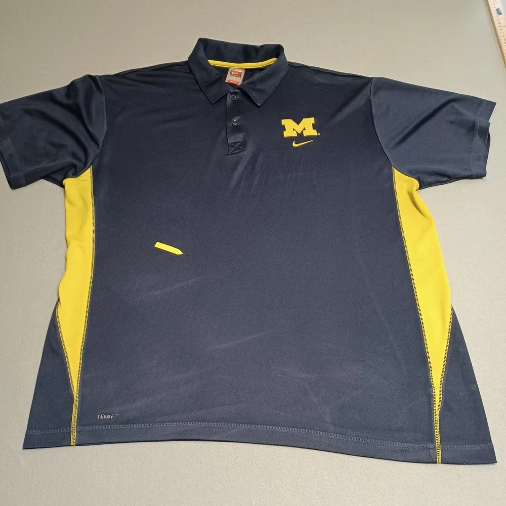 Nike Polo Shirt Mens XXL Navy Michigan Wolverines FIT DRY Short‎ Sleeve Athletic
